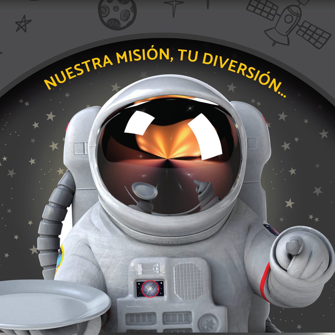 Astronauta de The Moon con el lema Nuestra misión, tu diversión